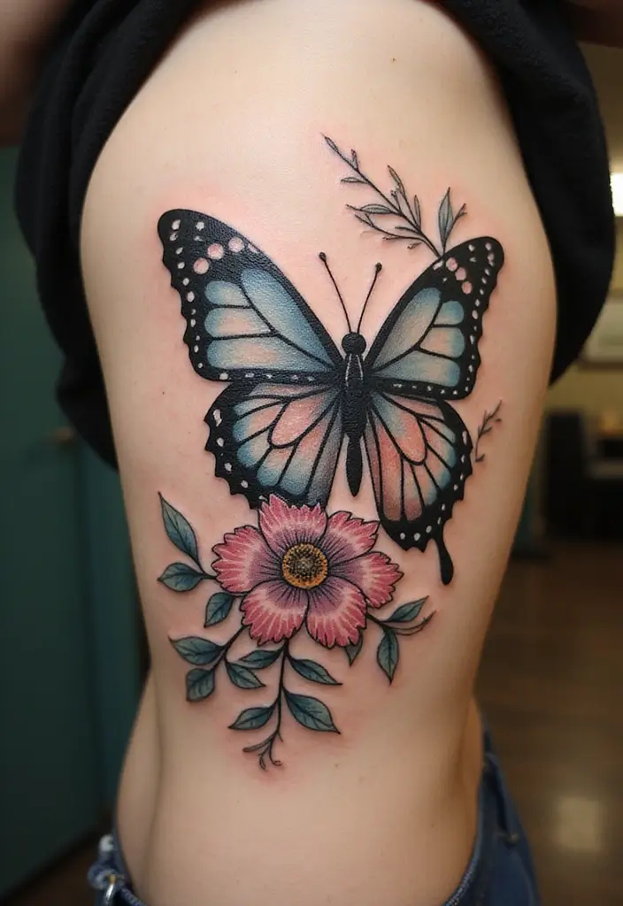 30 Butterfly Tattoo Placement Ideas That Enhance Beauty - 8. Side: A Flowing Design