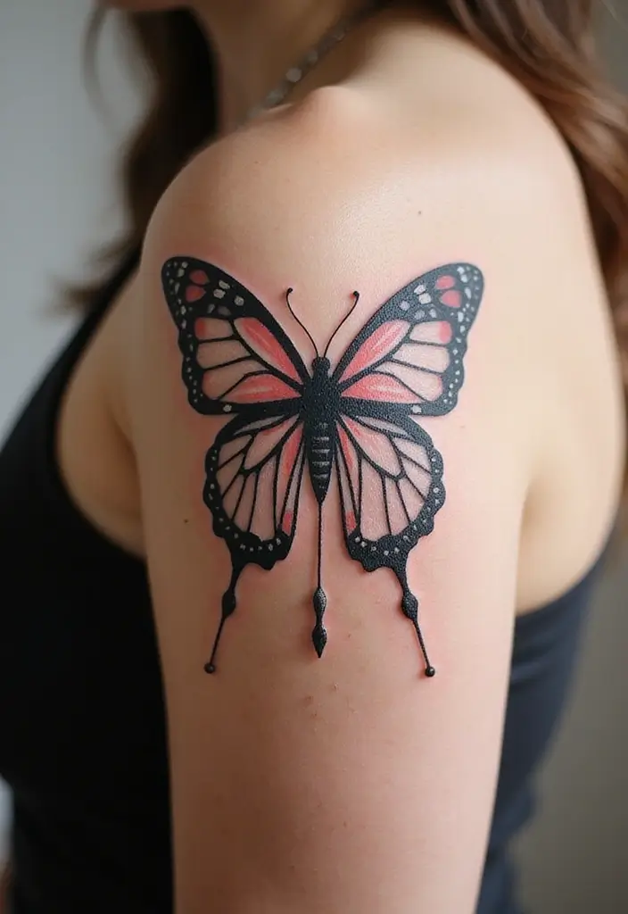30 Butterfly Tattoos on Shoulder for Graceful Inspiration - 8. Geometric Beauty