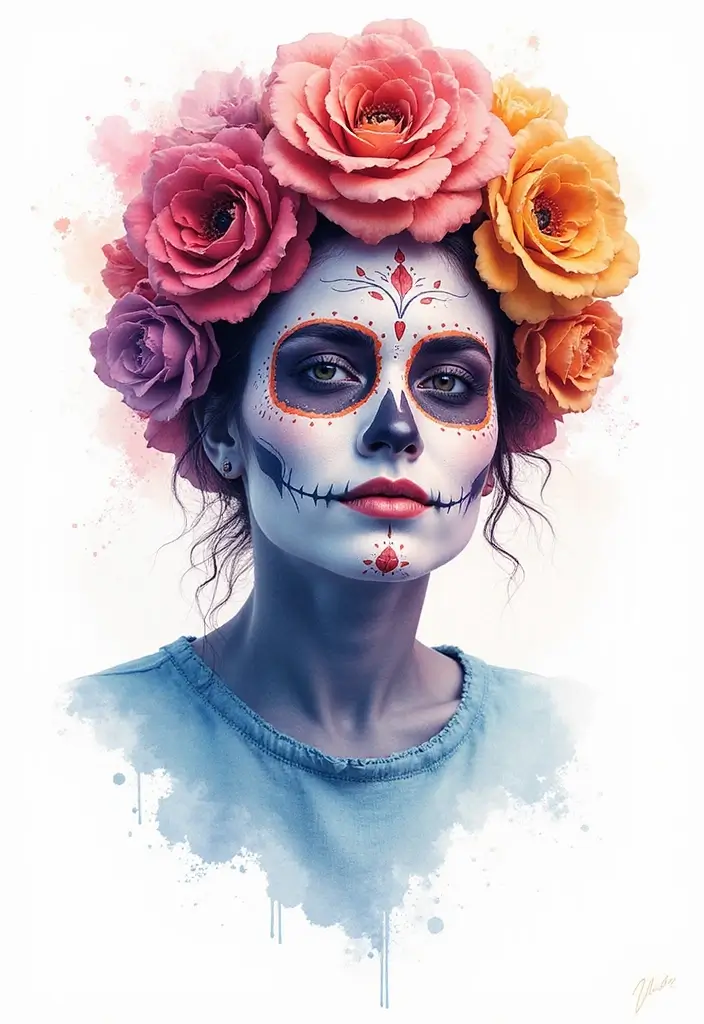 30 Calavera Tattoo Inspirations for Day of the Dead - 8. Artistic Watercolor