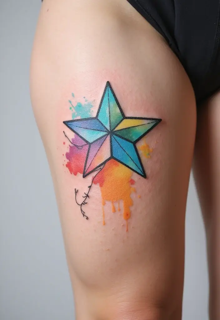 30 Celestial Star Tattoo Inspirations Full of Magic - 8. Watercolor Star Tattoos