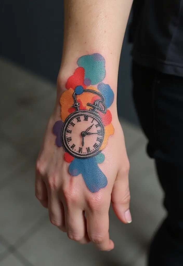 30 Clock Tattoo on Hand Ideas That Stand the Test of Time - 8. Abstract Clock Tattoo