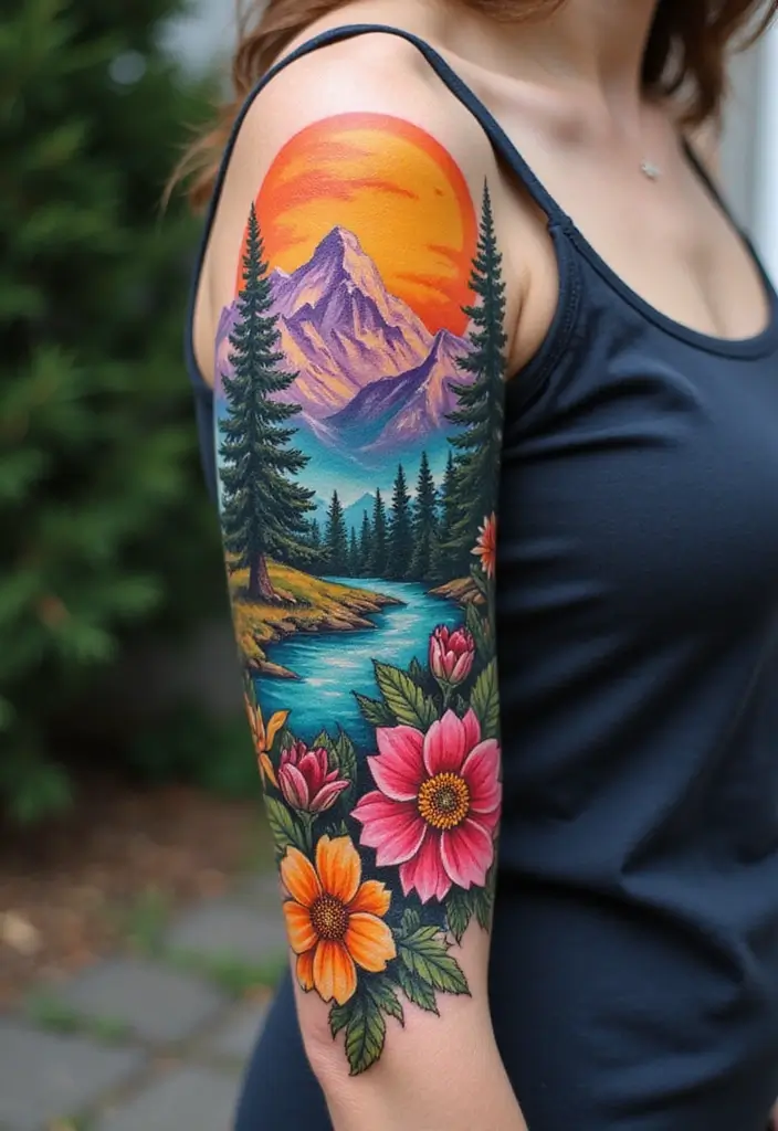 30 Colorful Arm Tattoos That Pop with Style - 8. Nature's Palette