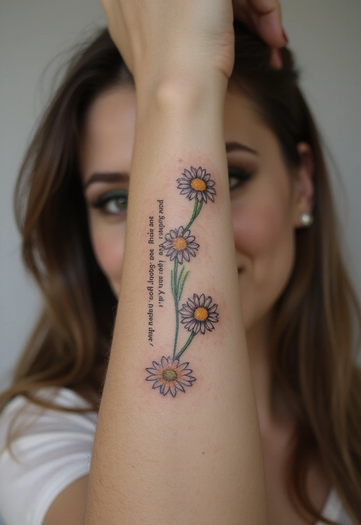 30 Daisy Chain Tattoo Inspirations for a Delicate Look - 8. Daisy Chain with Inspirational Quote