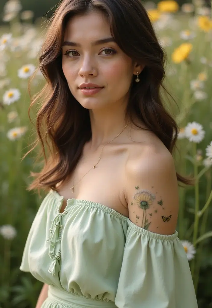 30 Dandelion Tattoo on Shoulder Ideas That Inspire Freedom - 8. Dandelion with Butterfly