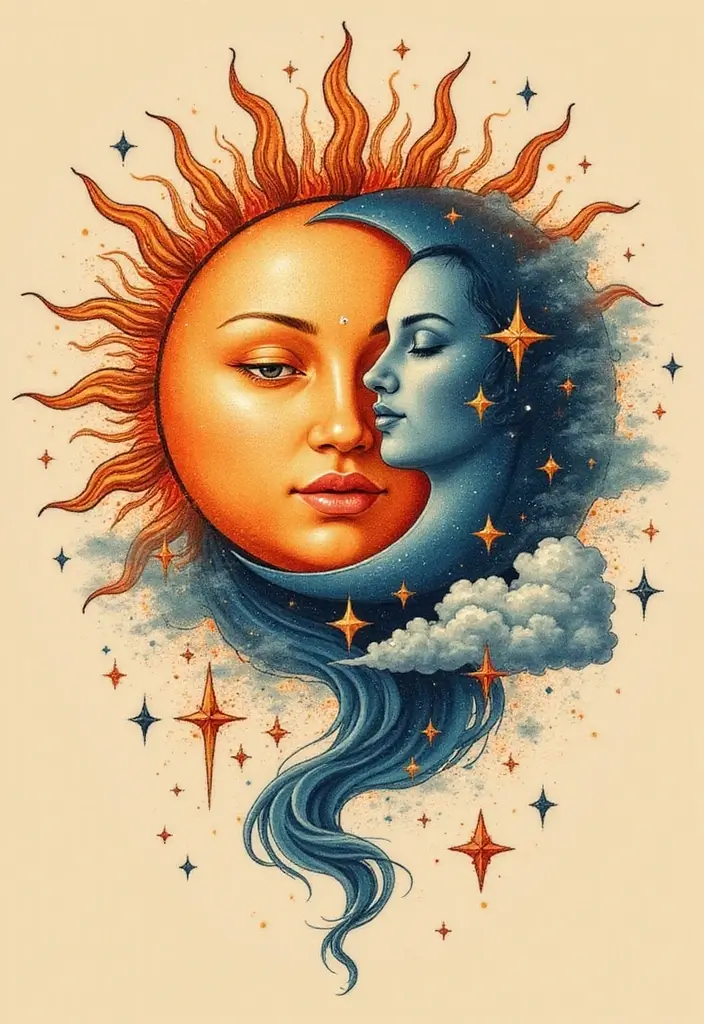30 Dreamer Tattoo Meaning and Inspirational Designs - 8. Sun and Moon Tattoos - The Balance of Duality