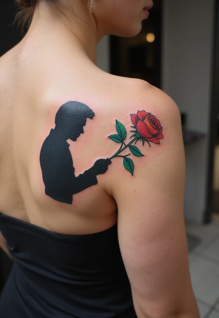 30 Elvis Silhouette Tattoo Ideas for Rock Legends - 8. Elvis with a Rose
