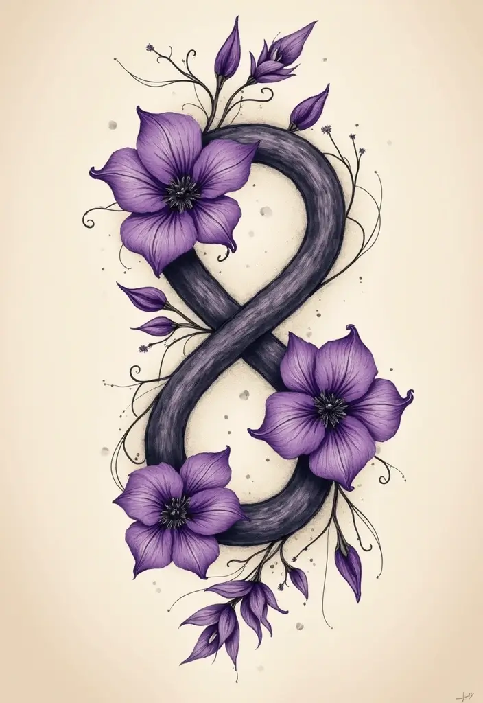 30 February Flower Tattoo Ideas with Birth Month Beauty - 8. Infinity Violet Design