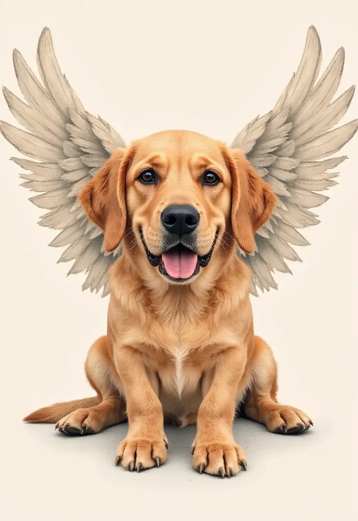30 Golden Retriever Memorial Tattoos Honoring Beloved Pets - 8. Golden Retriever with Angel Wings