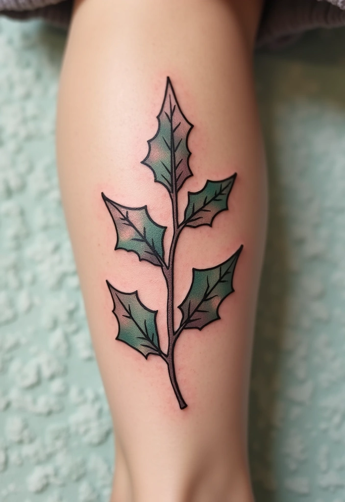 30 Holly Tattoo Meaning and Creative Design Ideas - 8. Geometric Holly Tattoo