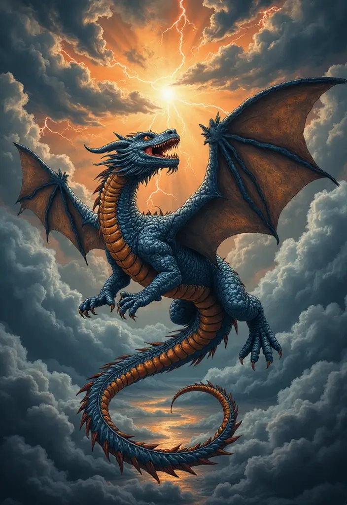 30 Japanese Dragon Tattoos That Showcase Power and Elegance - 8. The Dragon in Stormy Skies: Power and Ferocity