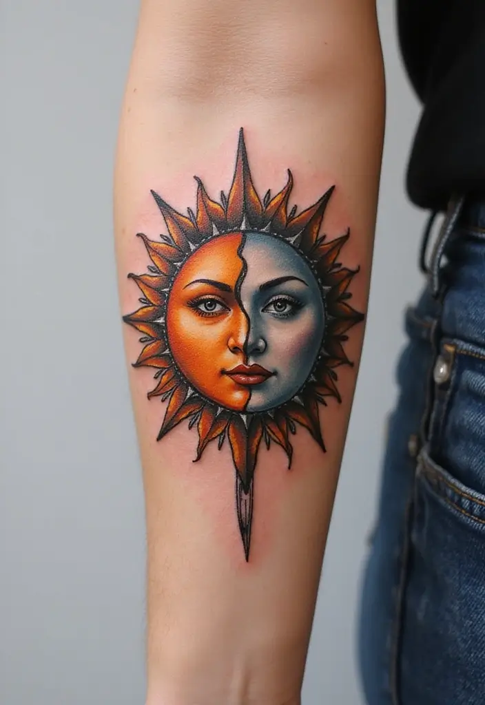 30 Karma Tattoo Meaning and Stunning Design Ideas - 8. Sun and Moon