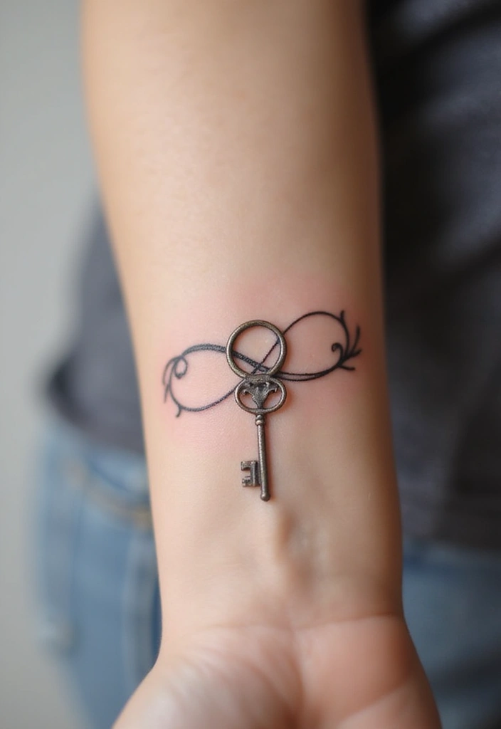 30 Key Lock Tattoo Ideas Symbolizing Love and Mystery - 8. Infinity Key Lock Tattoo