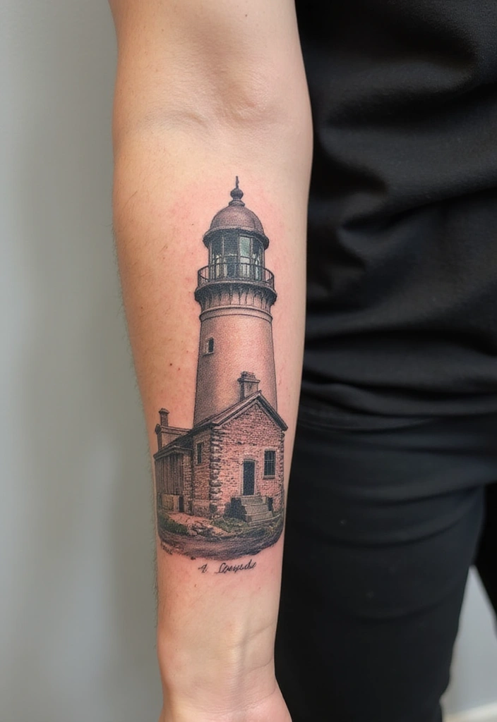 30 Lighthouse Forearm Tattoo Ideas That Guide the Way - 8. Vintage Lighthouse