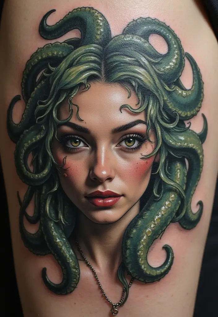 30 Medusa Tattoos for Females with Bold and Fierce Symbolism - 8. Medusa Portrait