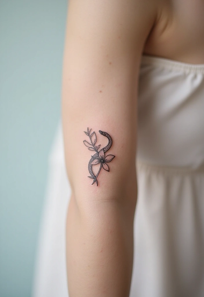 30 Minimalist Small Snake Tattoo Inspirations for Nature Lovers - 8. Tiny Snake with a Flower