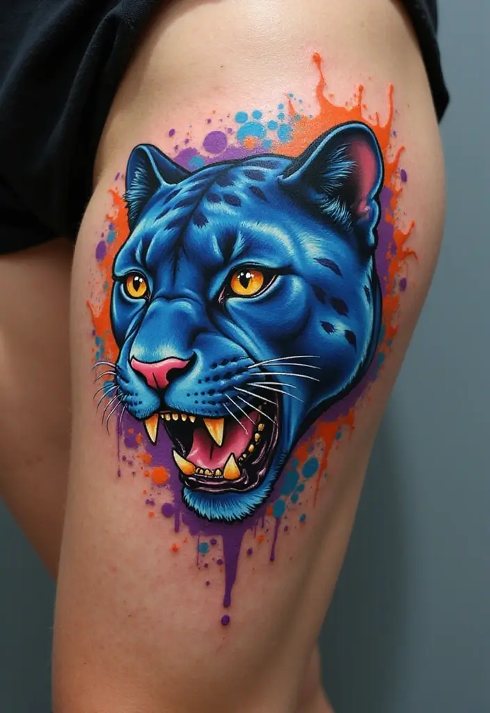 30 Panther Tattoo Designs That Represent Power and Mystery - 8. Colorful Panther