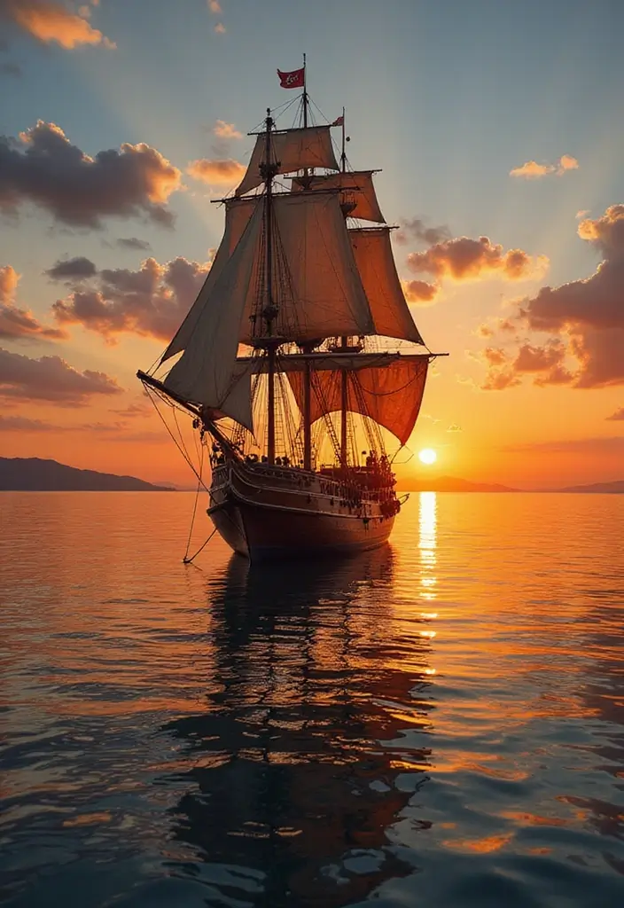 30 Pirate Ship Tattoo Designs for Ocean Lovers - 8. Detailed Pirate Ship on the Horizon