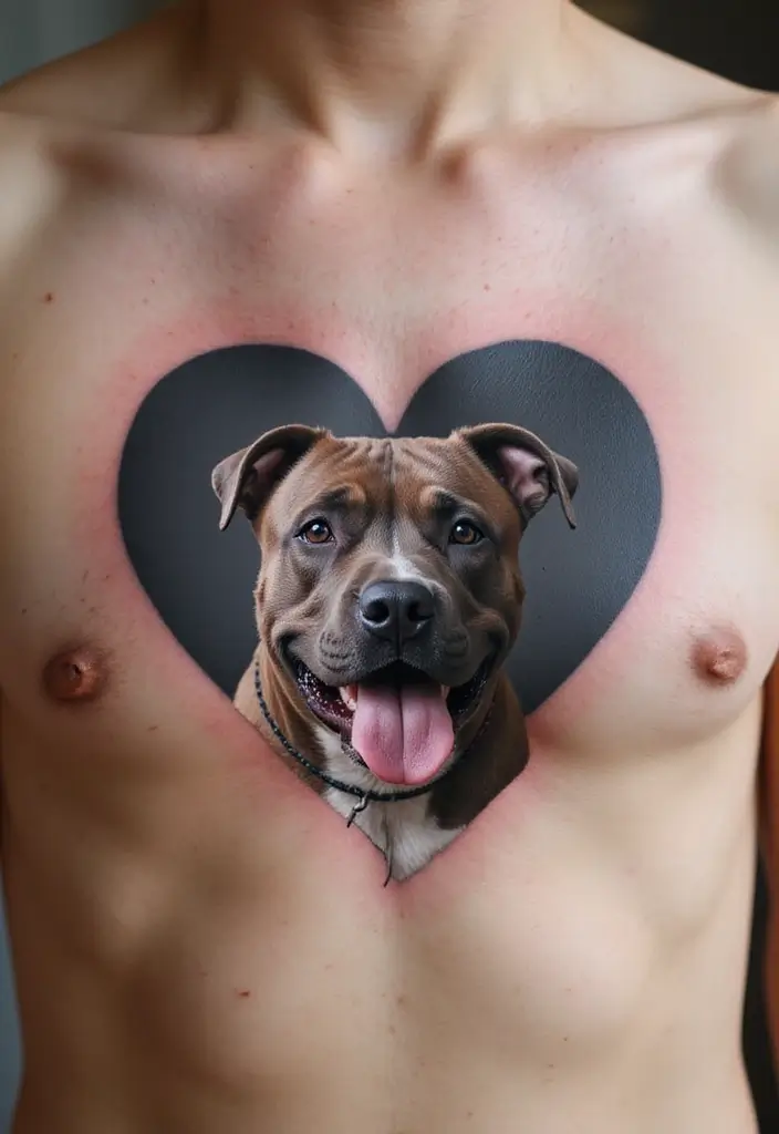 30 Pitbull Tattoo Designs Celebrating Strength and Loyalty - 8. Pitbull with Heart