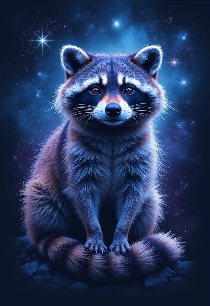 30 Raccoon Tattoo Designs with Clever and Playful Meanings - 8. The Cosmic Raccoon