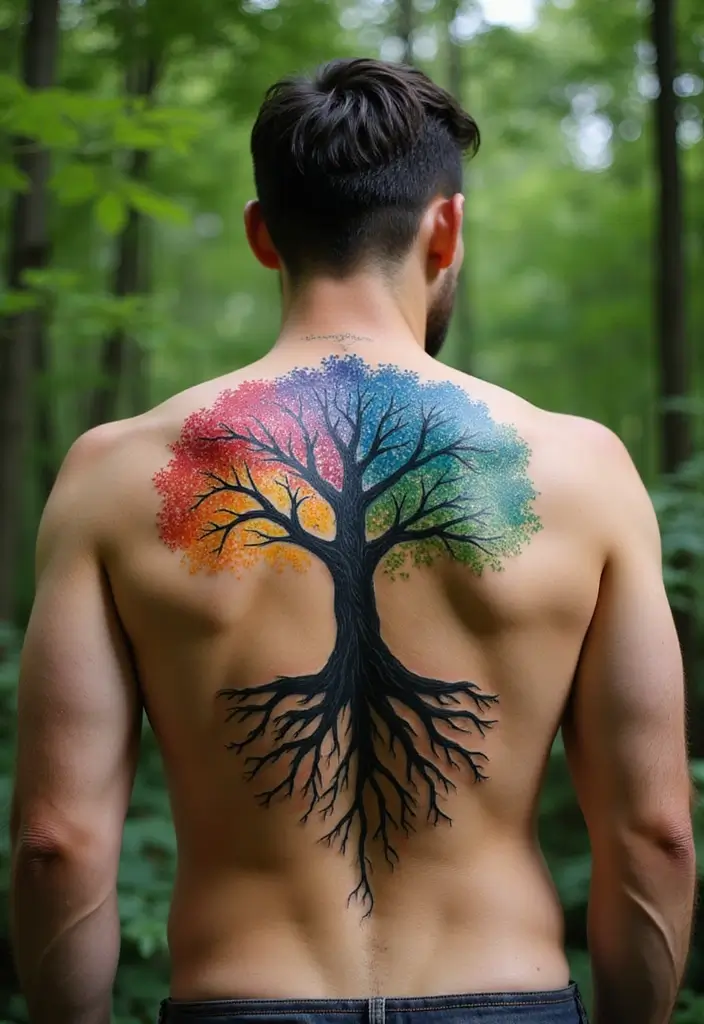30 Rainbow Tattoo Ideas Full of Color and Meaning - 8. Rainbow Tree of Life