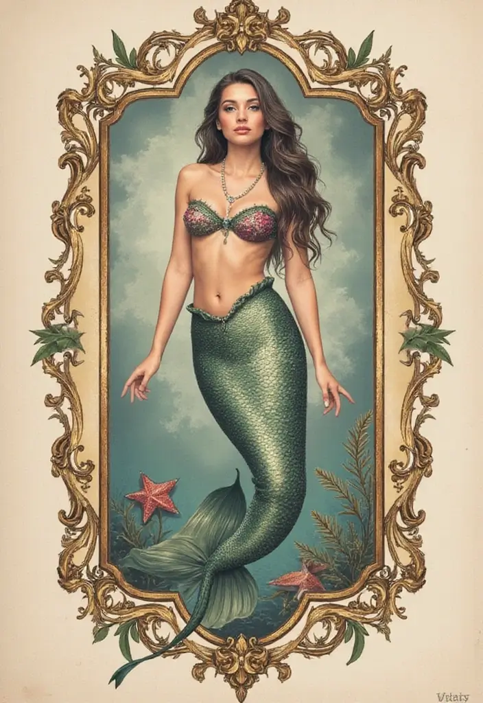 30 Realism Mermaid Tattoo Inspirations That Look Breathtaking - 8. Vintage Mermaid Portrait
