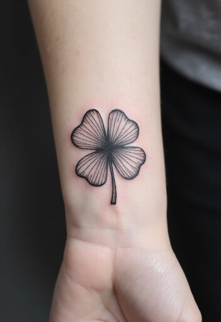 30 Realistic Four Leaf Clover Tattoo Inspirations for Luck - 8. Line Art Design