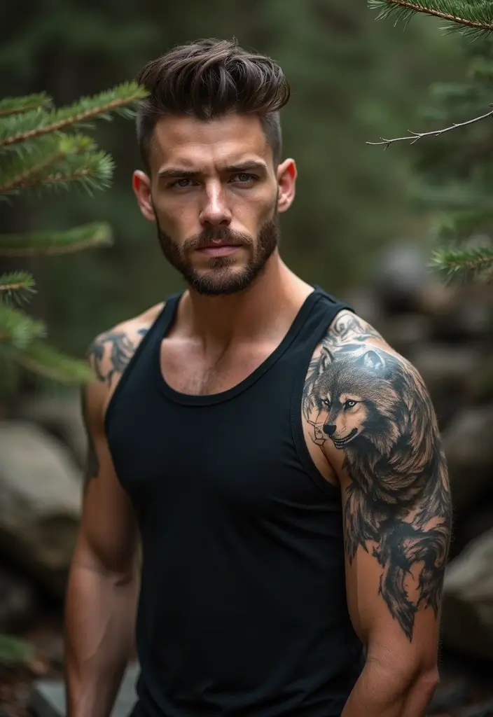 30 Shoulder Tattoos for Men with Meaningful Designs - 8. Wolf: Loyalty and Intuition