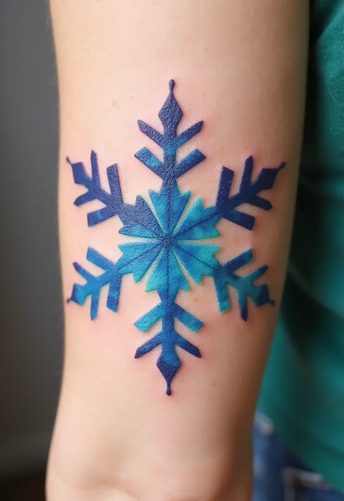 30 Snowflake Tattoo Ideas with Delicate and Unique Patterns - 8. Watercolor Snowflake