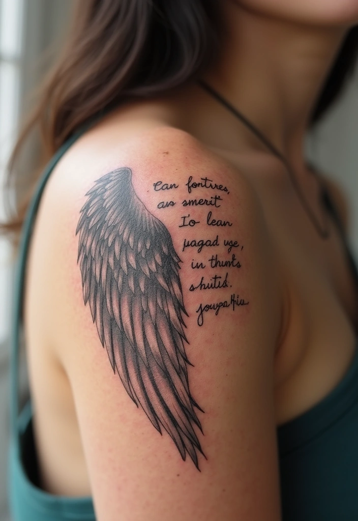 30 Shoulder Wing Tattoo Ideas with Angelic Inspiration - 8. Angel Wings with Quotes