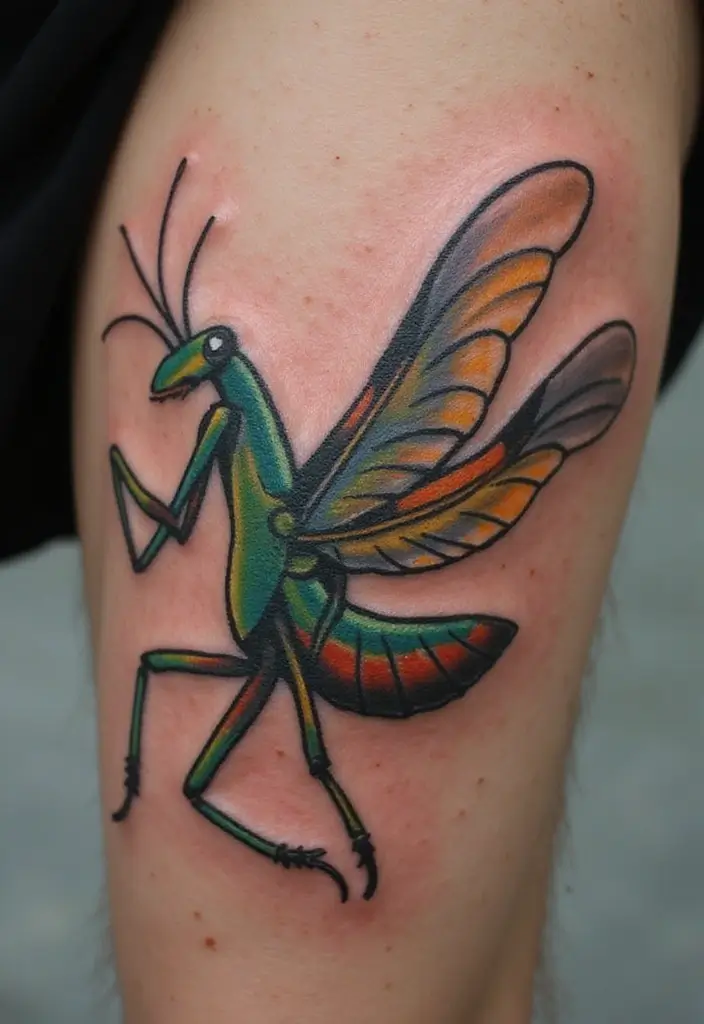 30 Traditional Praying Mantis Tattoo Ideas You’ll Love - 8. Mantis in Flight