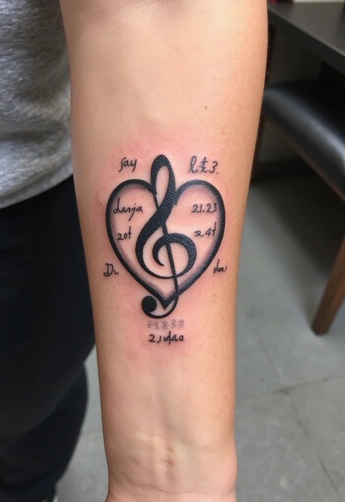 30 Treble Clef and Bass Clef Heart Tattoo Ideas for Music Lovers - 9. Clef Heart with Personal Touches