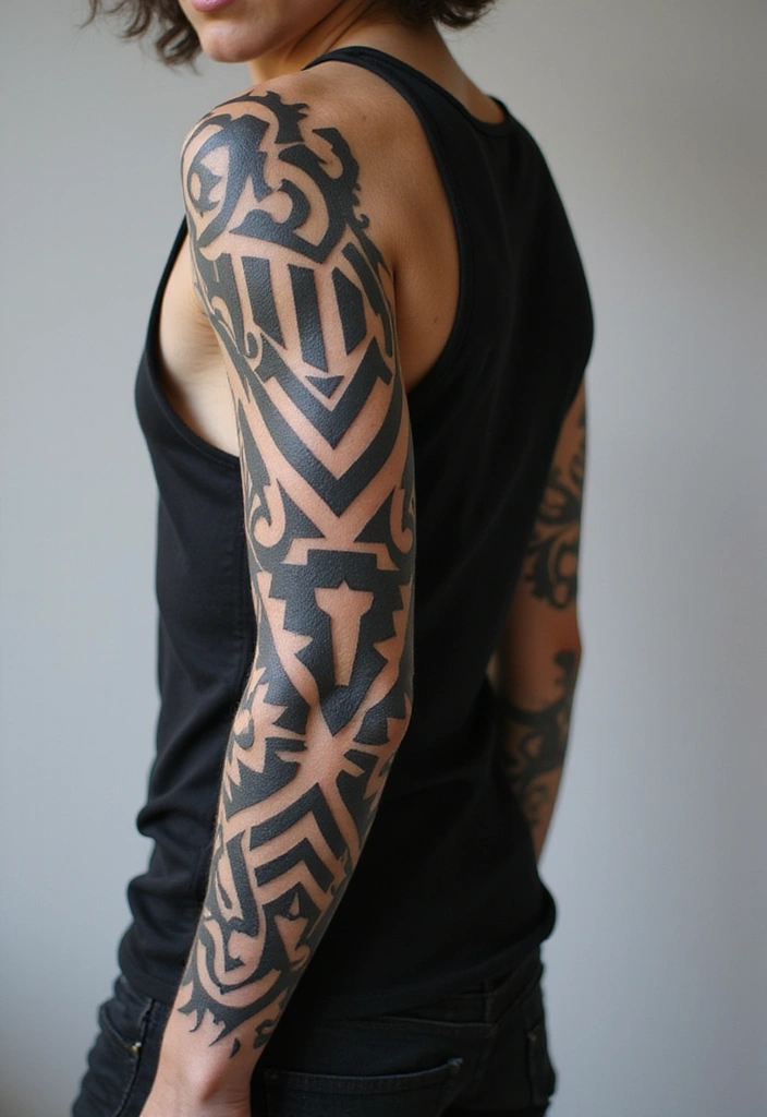 30 Tribal Half Sleeve Tattoos for Bold and Timeless Designs - 8. Bold Black Ink
