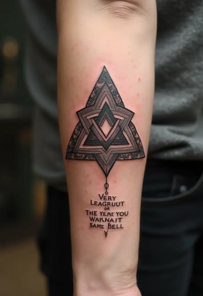 30 Valknut Tattoo Designs with Deep Norse Symbolism - 8. Valknut with Quotes
