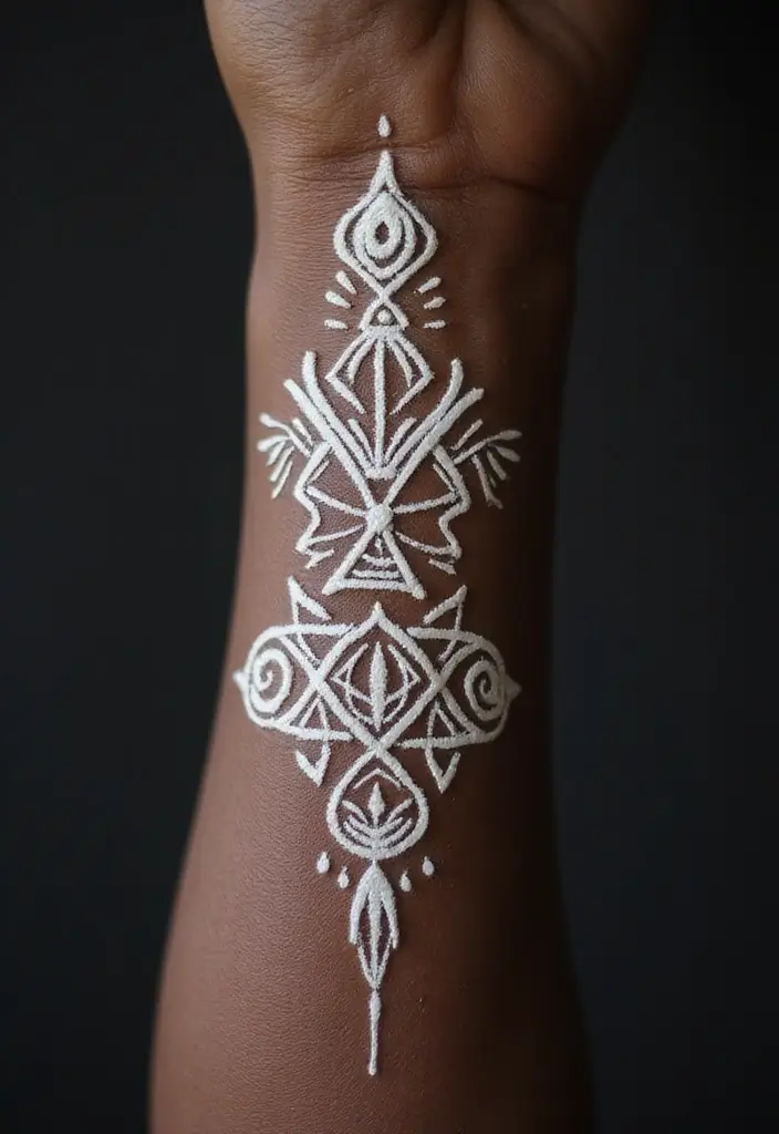 30 White Ink Tattoo Ideas on Dark Skin That Stand Out - 8. Cultural Symbols