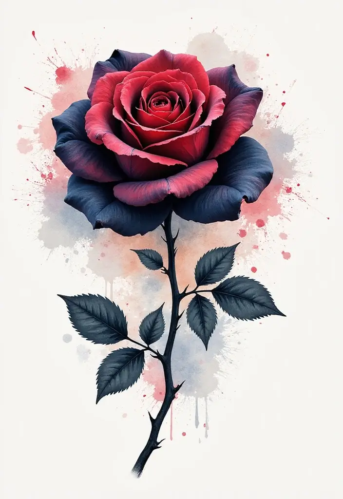 30 Black Rose Tattoo Meaning and Design Inspirations - 9. Watercolor Black Rose Designs