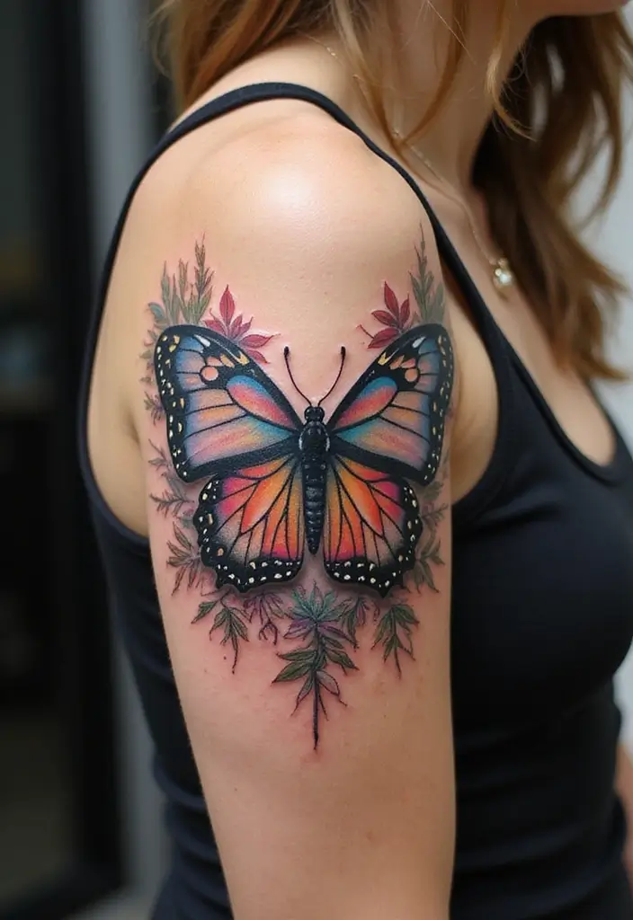 30 Butterfly Tattoo Placement Ideas That Enhance Beauty - 9. Upper Arm: A Stylish Statement