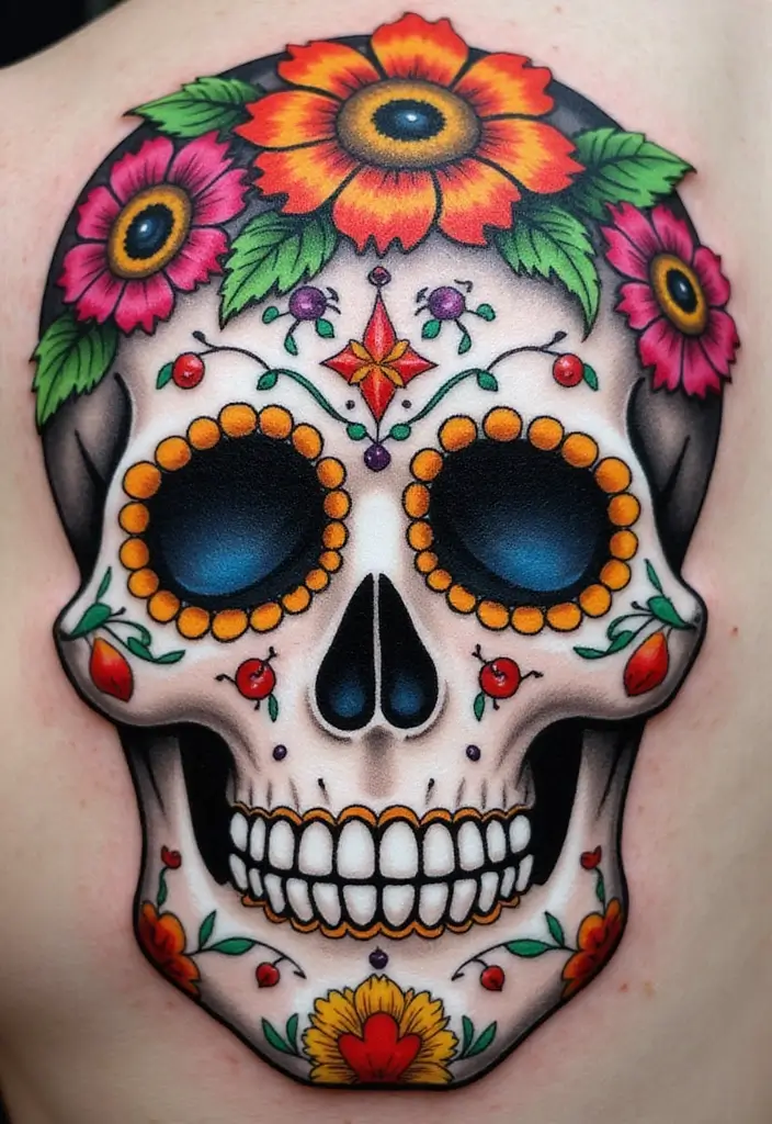 30 Candy Skull Tattoo Meaning and Creative Designs - 9. Pet-Inspired Candy Skull Tattoos