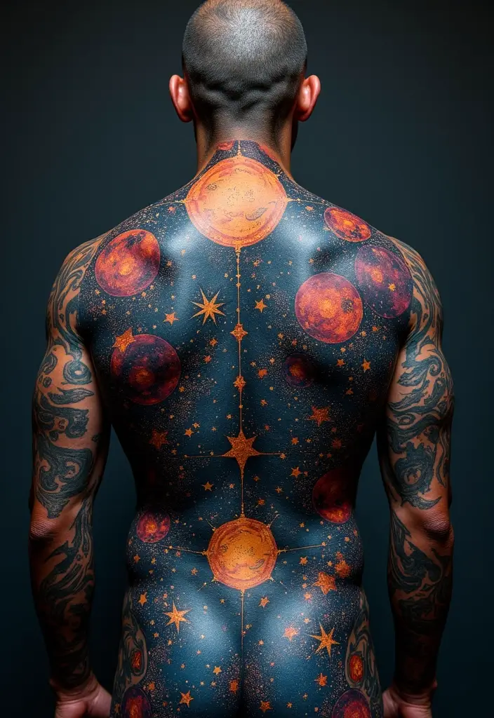 30 Celestial Star Tattoo Inspirations Full of Magic - 9. Large Statement Pieces