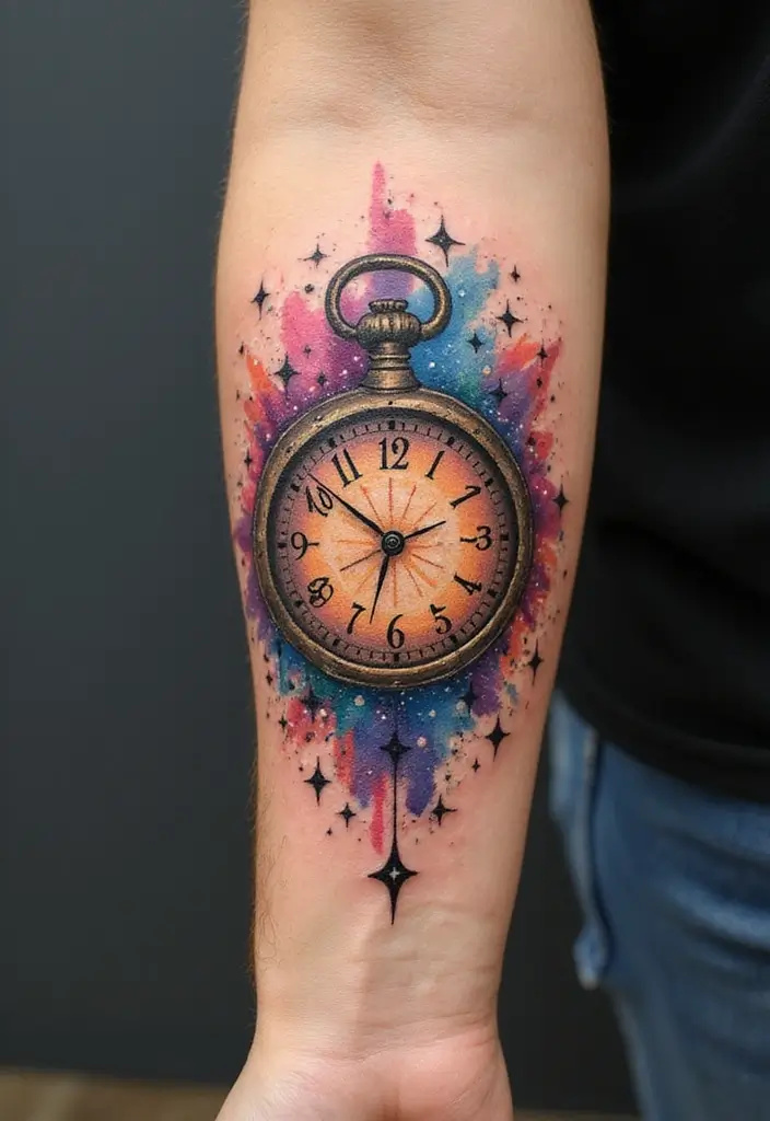 30 Clock Tattoo on Hand Ideas That Stand the Test of Time - 9. Clock with Stars