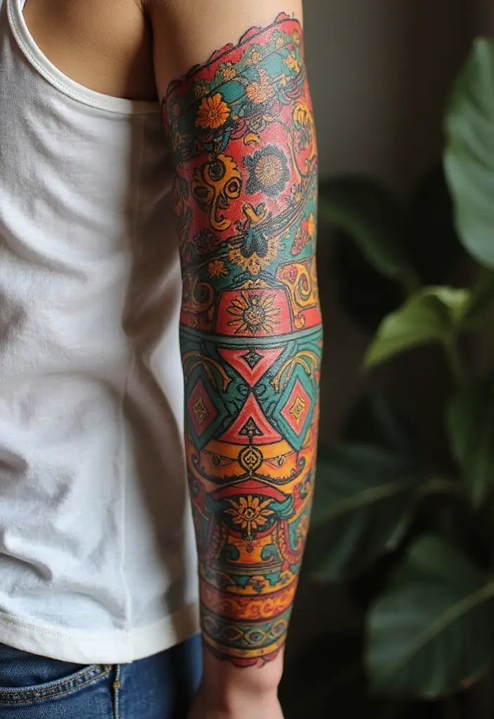30 Colorful Arm Tattoos That Pop with Style - 9. Cultural Inspirations