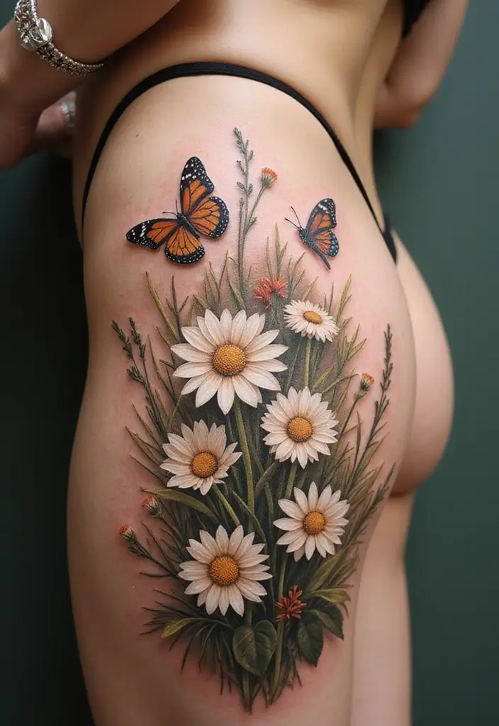 30 Colorful Daisy Tattoo Inspirations Full of Joy - 9. Daisies in Nature