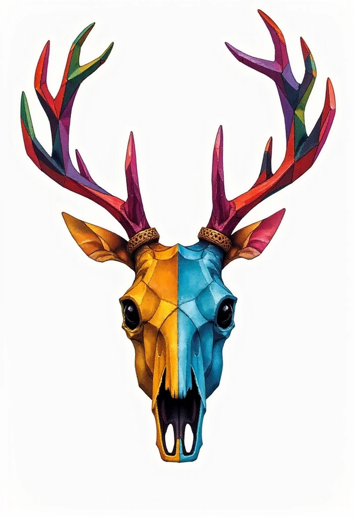 30 Deer Skull Tattoos That Capture Rustic Strength - 9. Edgy and Abstract