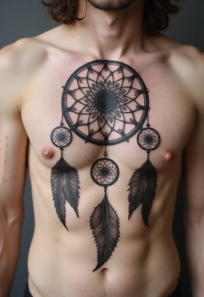 30 Dream Catcher Tattoo Ideas for Men with Protective Energy - 9. Dream Catcher with Mandala