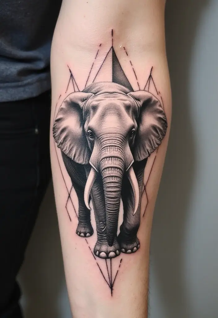 30 Elephant Tattoo Designs That Represent Strength and Wisdom - 9. Geometric Elephant Design