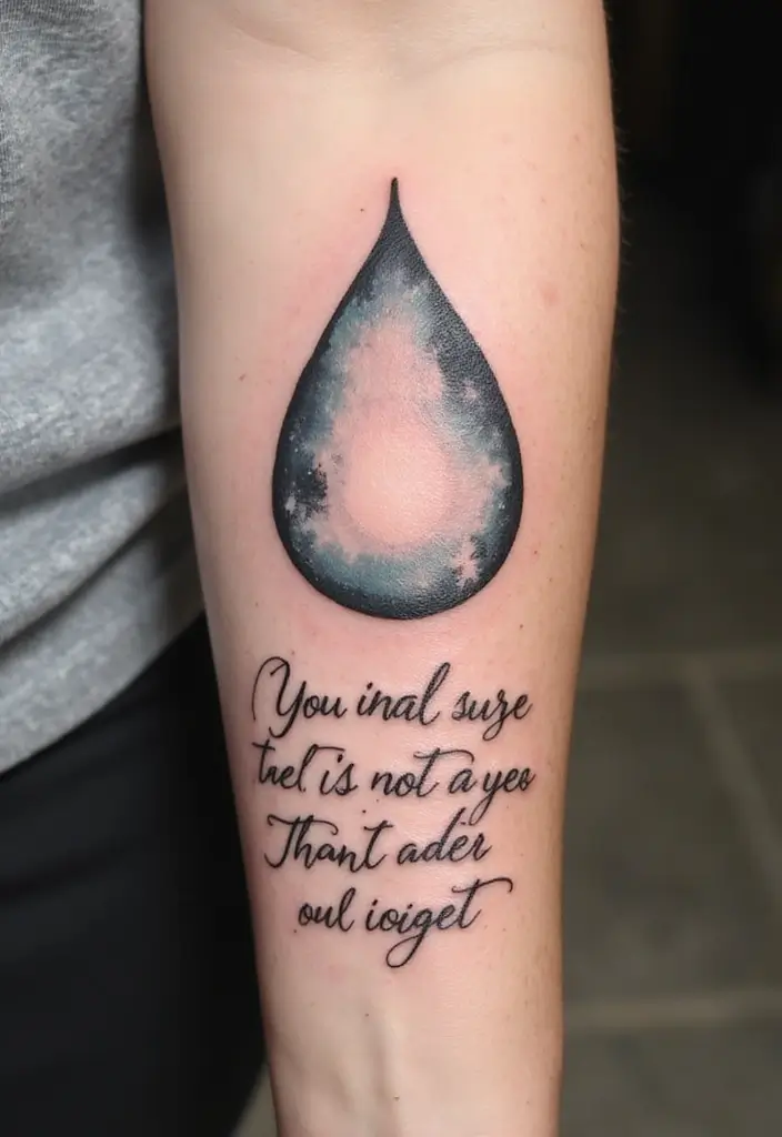 30 Empty Teardrop Tattoo Meaning and Design Ideas - 9. Teardrop with Quote