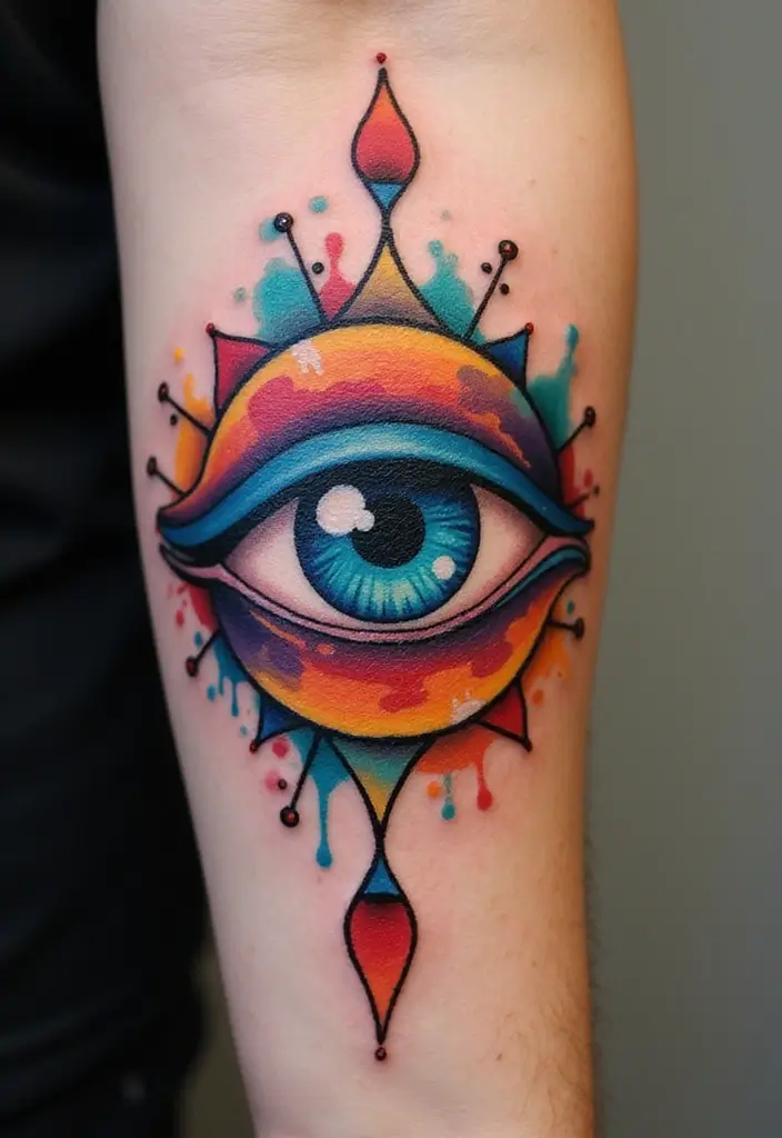 30 Evil Eye Tattoo Designs for Protection and Style - 9. Bold Color Combinations
