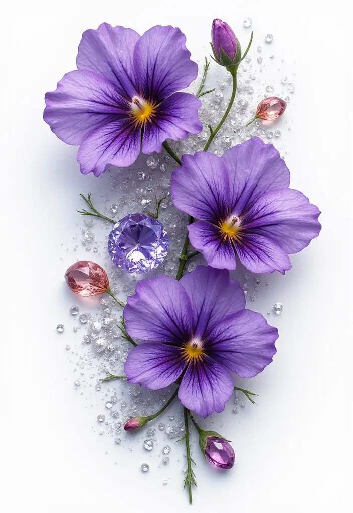 30 February Flower Tattoo Ideas with Birth Month Beauty - 9. Violet with Gemstones