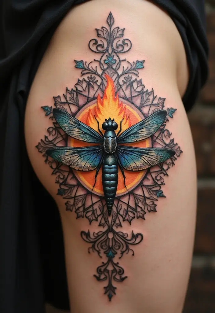 30 Firefly Tattoo Designs That Glow with Meaning - 9. Firefly Mandala