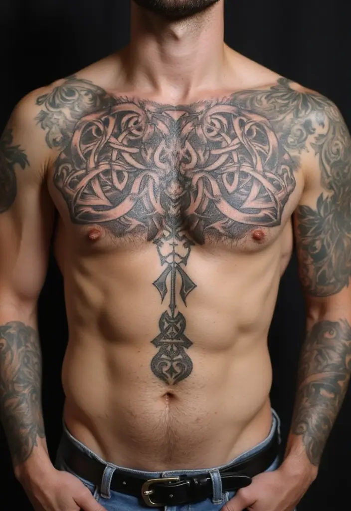 30 Full Chest Tattoos for Men with Powerful Visual Impact - 9. Cultural Symbols