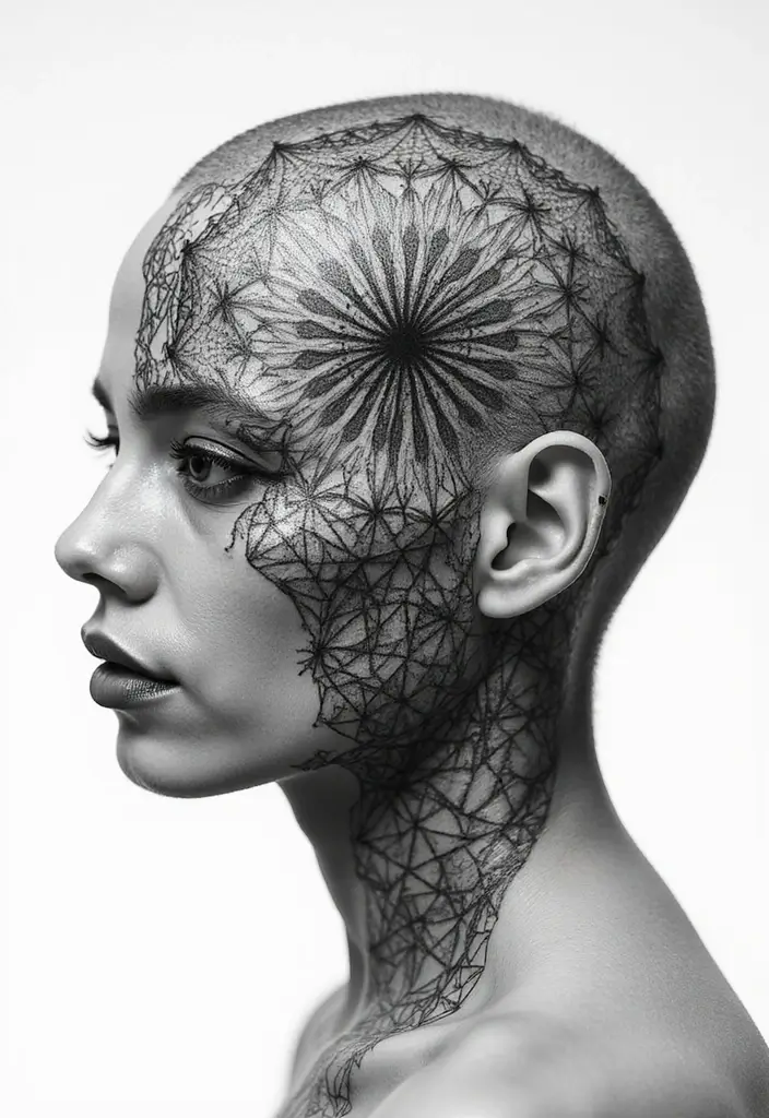 30 Geometric Head Tattoo Ideas for Bold Expression - 9. Optical Illusions
